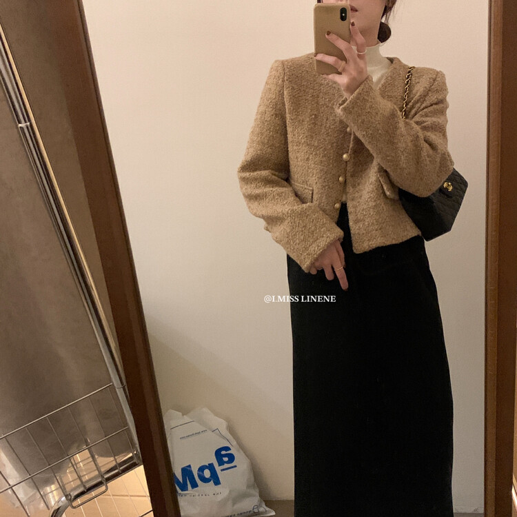 【IMISS】French temperament v-neck small fragrance coat short coat QK3610# FHX