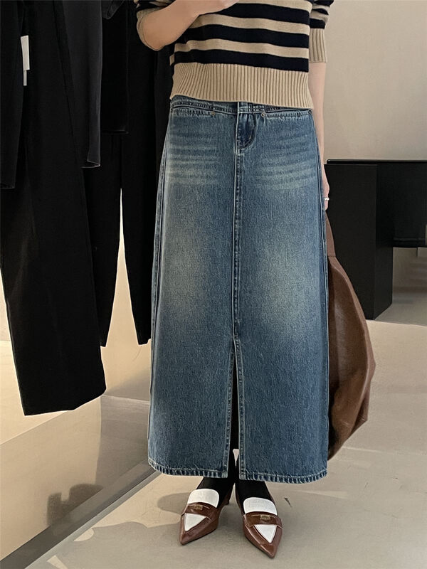 【CLEAN SPACE】Korean version all-match slit design denim skirt 33325