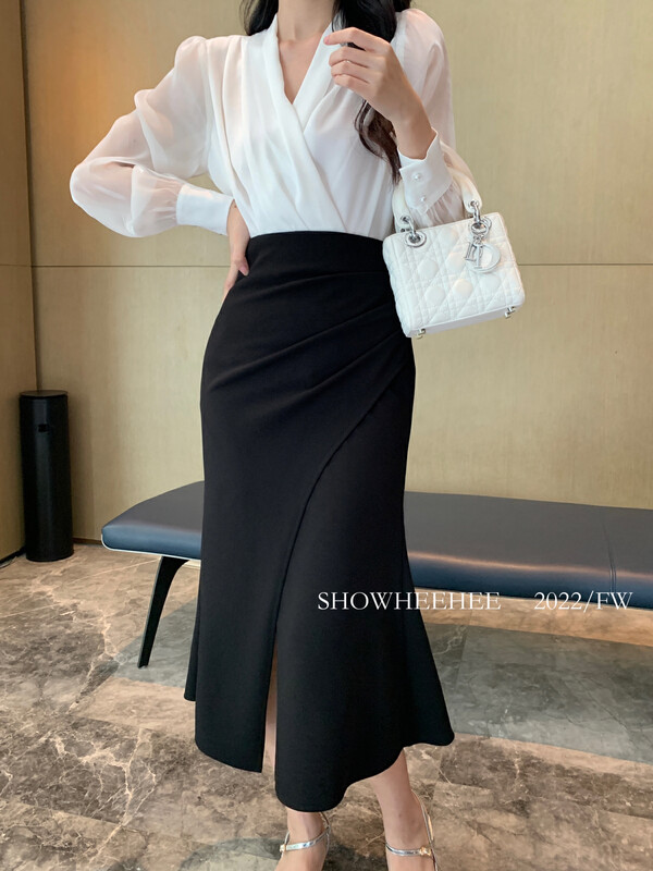 Autumn models are new! [Xiu Xixi] Elegant, light and mature little woman with beveled slits and all-match hip skirt YS1-19522# JHY
