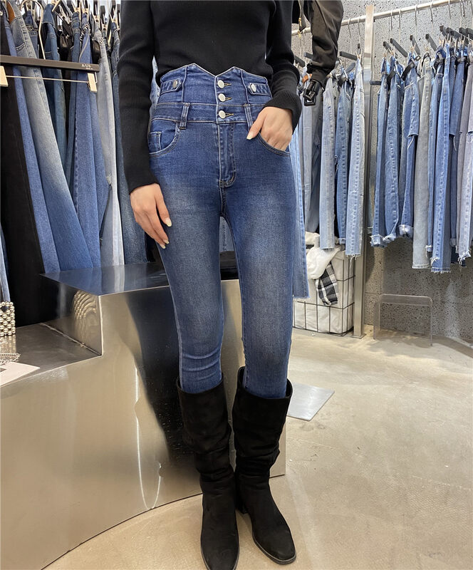 New in Autumn! [AUS] High Waist Retro High Waist Breasted Skinny Jeans D8605# LSW