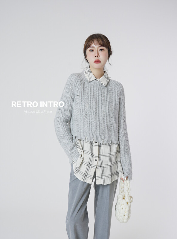 【RIN】Simple and casual temperament destroys the raw edge rabbit fleece sweater R2265
