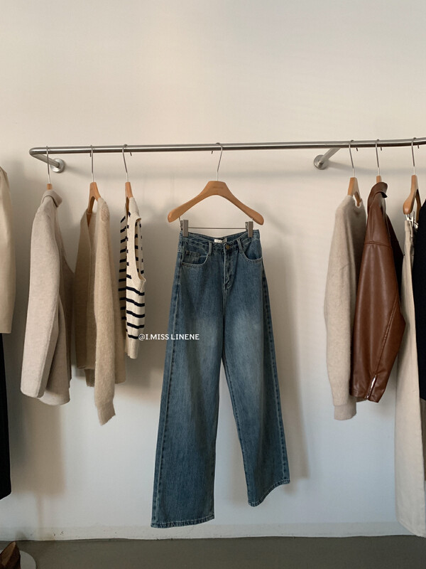 【IMISS】Retro casual old-fashioned slim denim straight-leg wide-leg pants jeans QK7967# FHX