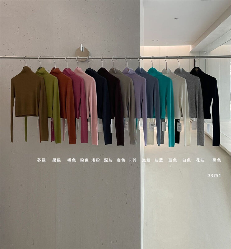 New in winter, 14-color base layers are essential for autumn and winter [CLEAN SPACE] Solid color slim turtleneck short bottoming shirt (33% wool) 33751# CQW