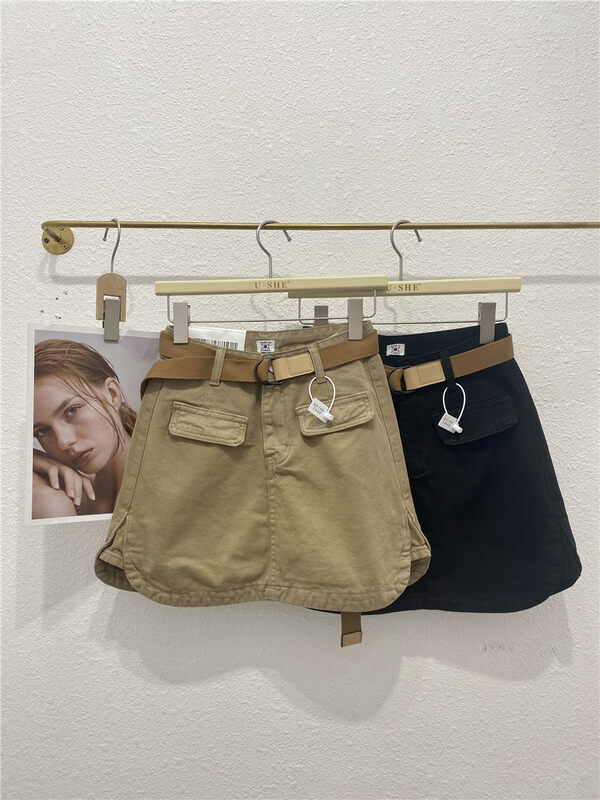 【U.SHE】Pocket Short Loose Skirt (with Belt) 6903# JJ