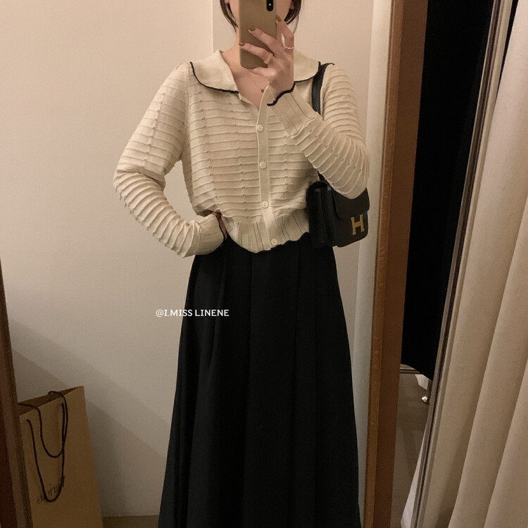 【IMISS】French temperament contrast color polo collar knitted sweater QK0266