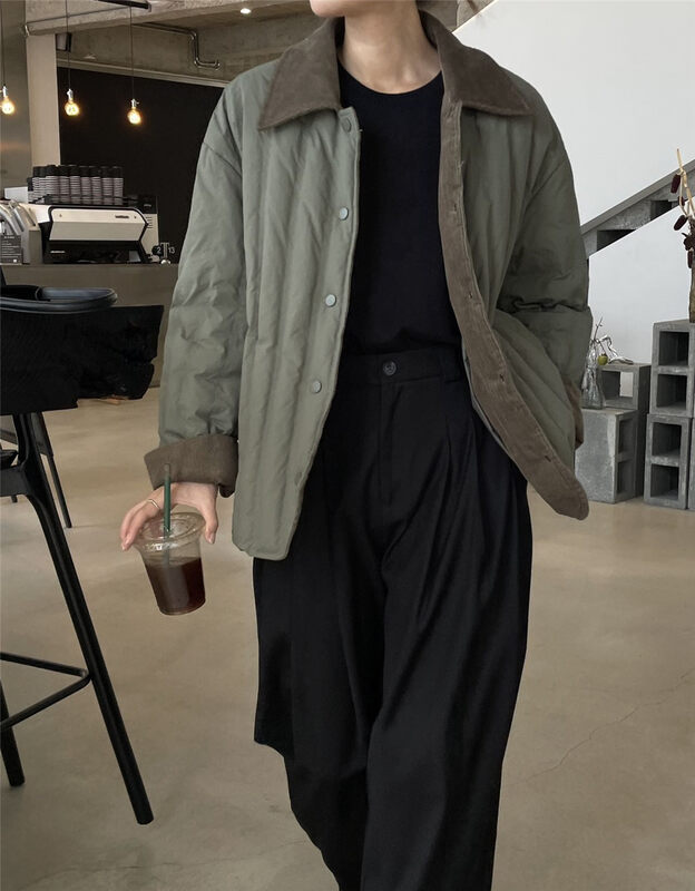 【CLEAN SPACE】Korean style stitching lapel loose warm down jacket (including 90% white duck down) 33518# CQW