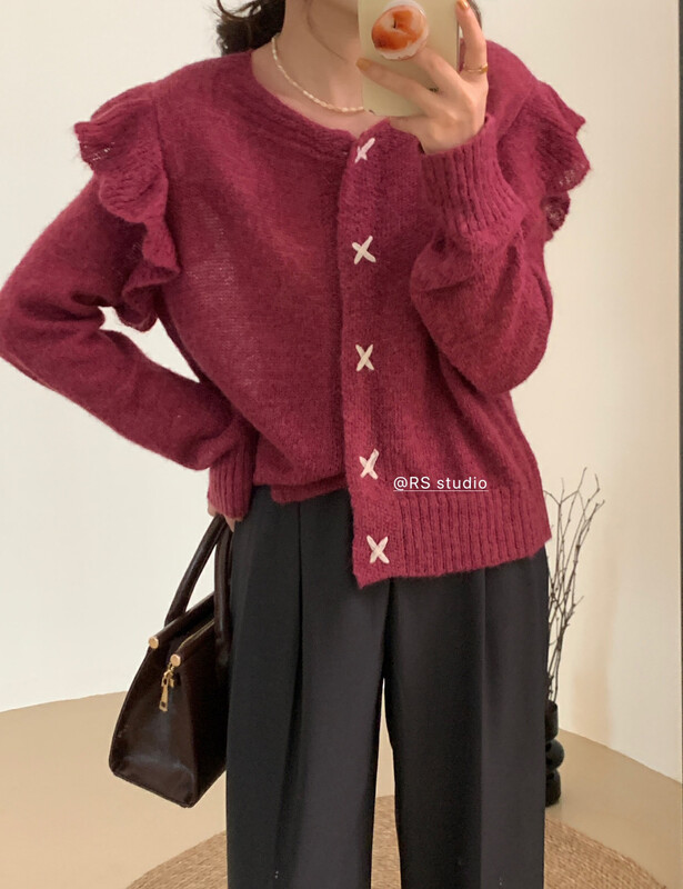 New in early autumn! [RS] Korean version of gentle ruffled knitted cardigan M2083# FHX