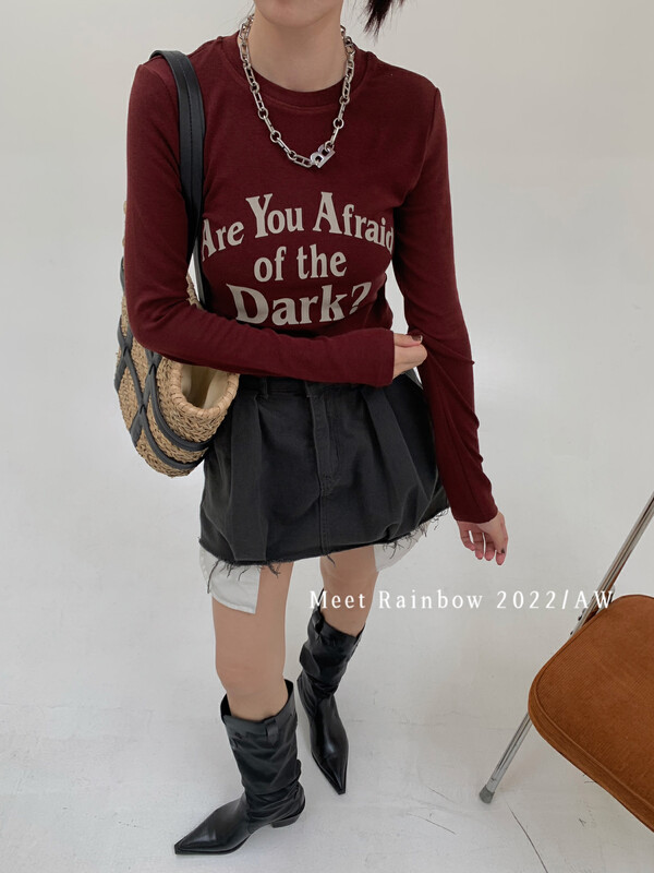 New in autumn! [MEET RAINBOW] brushed letter print long-sleeved T-shirt 08530# LSL