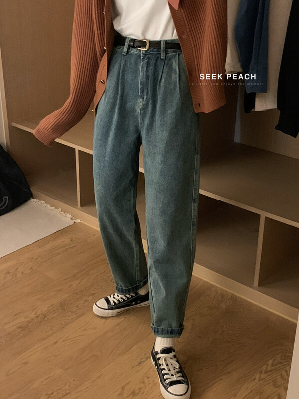 New in autumn!【SEEK PEACH】Comfortable and versatile straight jeans 20078# L