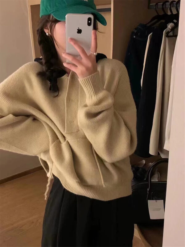 New in winter! [ARE YOU] Hooded Colorblock Pullover Comfortable Warm Sweater YS1-551# L