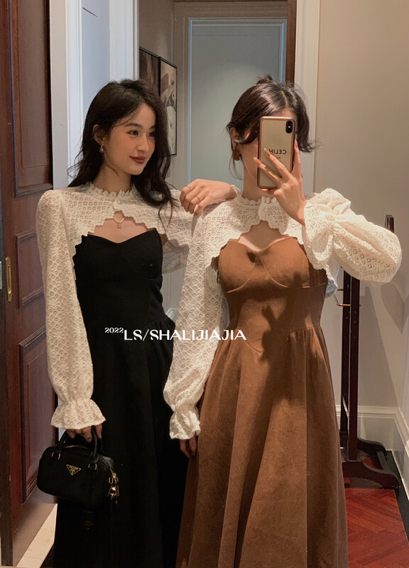 [LS] Hepburn chic blouse suspender skirt suit 9712