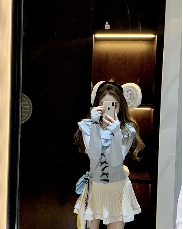 New for winter!  【Amanda】Sweet Double Ruffle Bow Knit Sweater 5271# PCZ