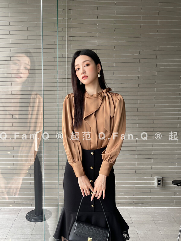 Autumn is new! [Qi Fan] Design bow tie shirt F80323# JHY