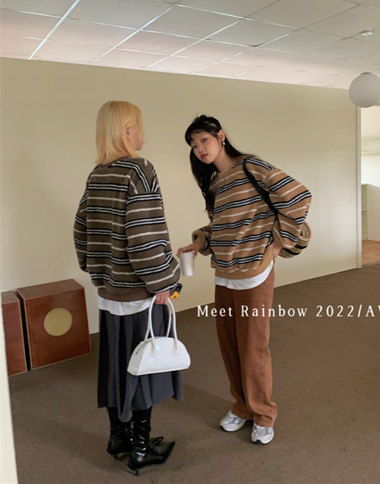 New for winter!  【MEET RAINBOW】Striped Loose All-match Sweater 05109# LSL