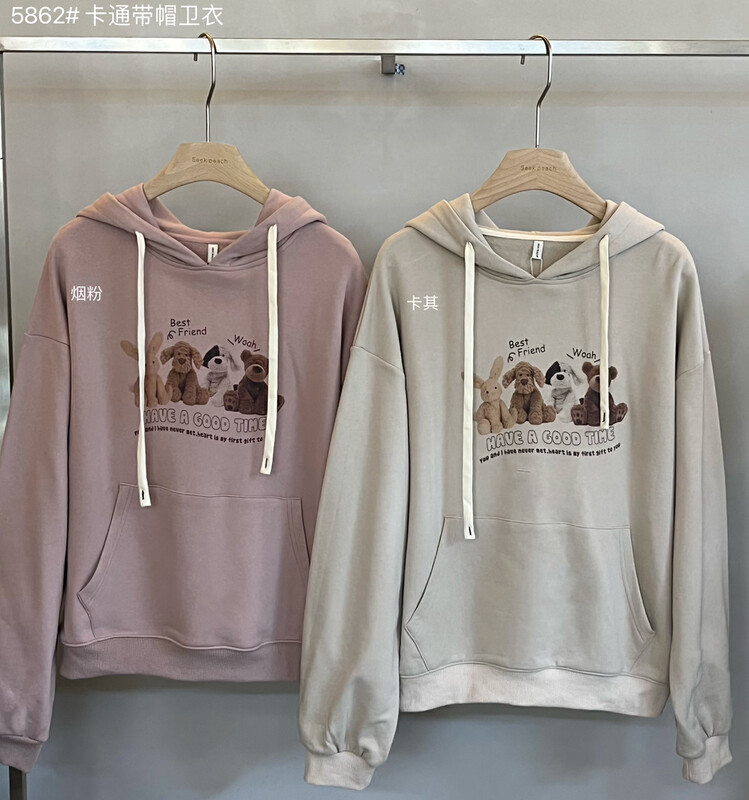 New in winter! [SEEK PEACH] Printed puppy hooded sweater 5852# L