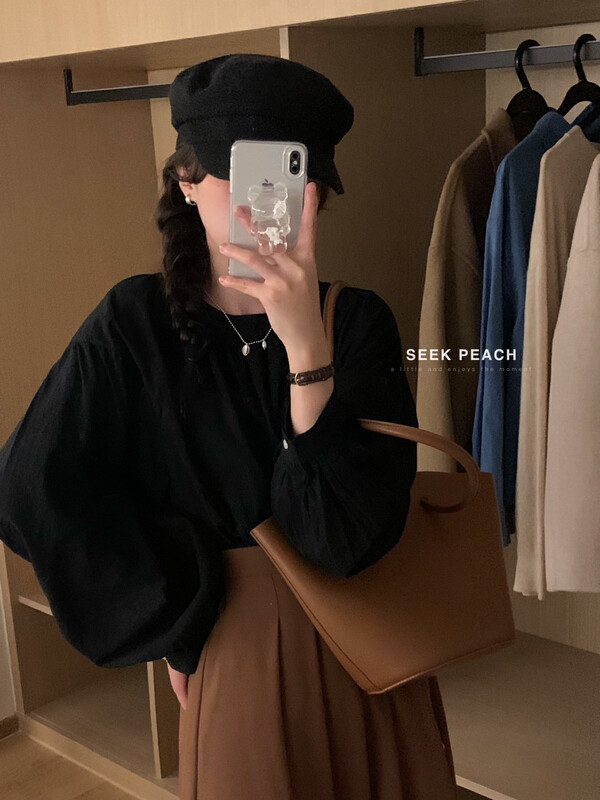 New in autumn! [SEEK PEACH] Korean round neck pullover all-match shirt 5831# L