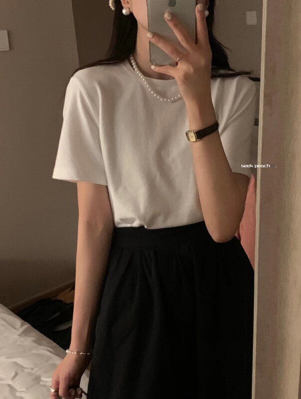 New in early autumn! [SEEK PEACH] Neat round neck casual and comfortable short-sleeved T-shirt 5636# L
