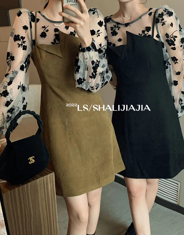 【LS】Retro design niche fake two-piece dress 51069# JHY