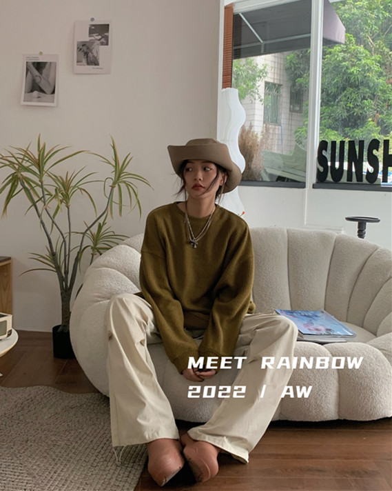 Original price 107.99! New in autumn! [MEET RAINBOW] Korean simple and comfortable solid color pullover sweater 08528# LSL