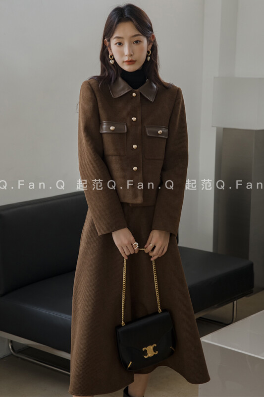 [Qi Fan] All-match leather commuter skirt (with belt) 8122# JHY
