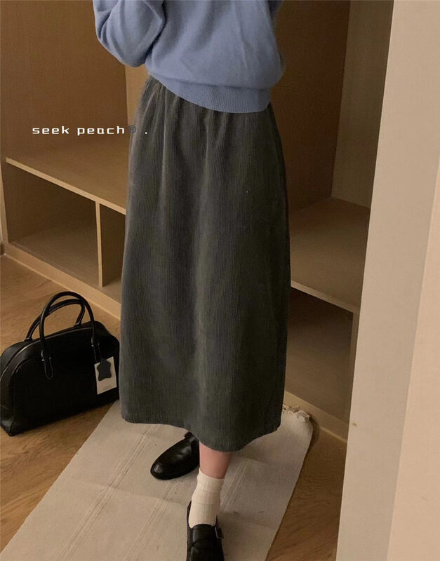 New in autumn!【SEEK PEACH】Neat pleated elastic waist comfortable skirt 5801# L