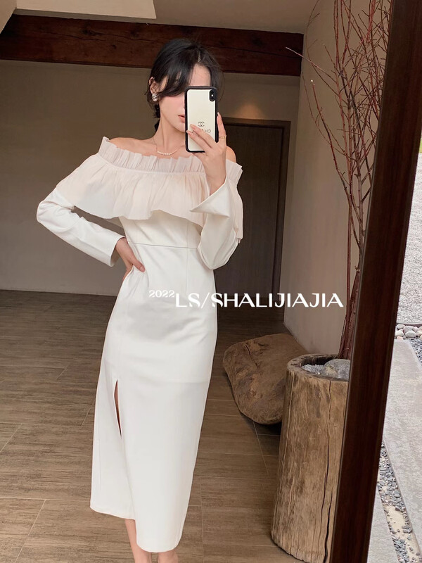 【LS】Ruffled one-shoulder French niche dress 8511# JHY