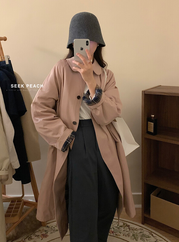 【SEEK PEACH】Korean cotton trench coat long coat 5832# L