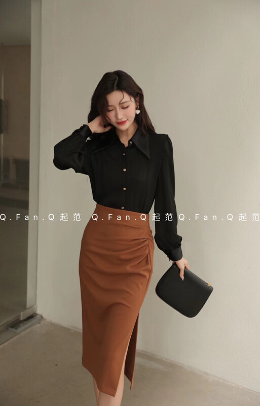 Autumn models are new! [Qi Fan] Featured pit stripes drape down and feature lapel shirt 80311# JHY