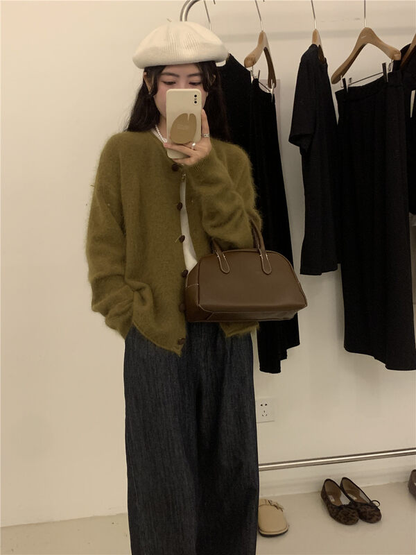 New in winter!【ARE YOU】Single-breasted loose and comfortable warm sweater 376# L