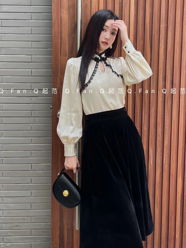 [Qi Fan] Textured High Waist Suede Skirt 8103# JHY