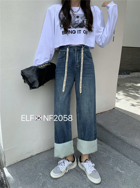 New in autumn! [X2 square] color-blocking and thin-textured jeans 2058# L