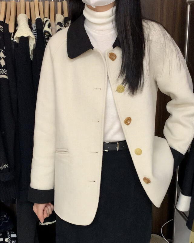 New in winter!【ARE YOU】Korean color matching all-match wool coat (including 100% wool) 530# L