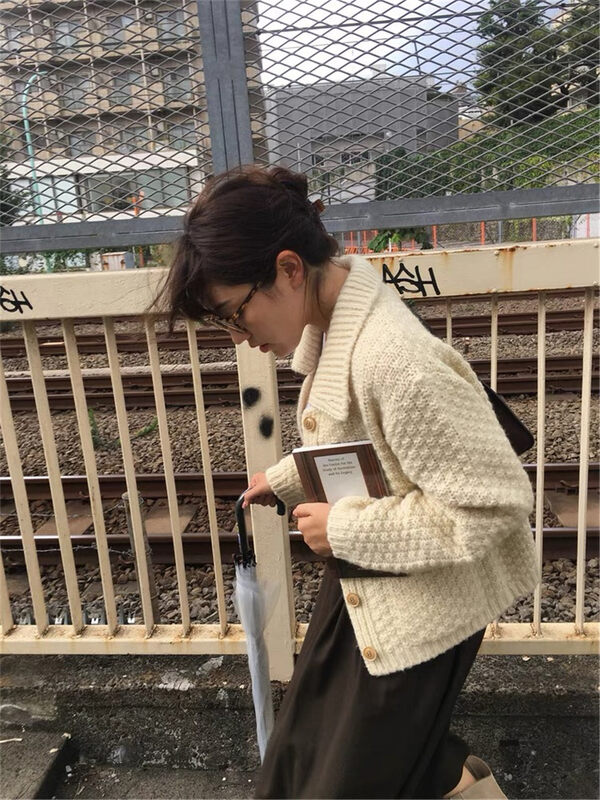 New in autumn!【ARE YOU】Single-breasted solid color comfortable and versatile warm sweater 312# L