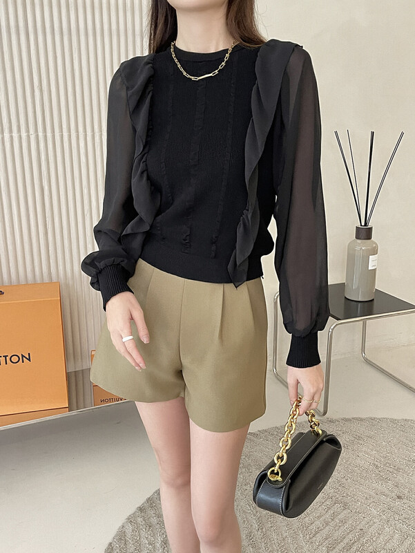 [HANNA Hanna] [Hanna] 2022 autumn new glass sand stitching knitted sweater knitted sweater H6377