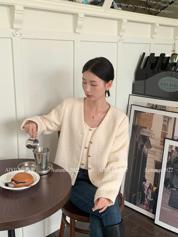 [AIXILI Aixili] Fragrant vest with single-breasted temperament jacket suit solid color and slimming 7518