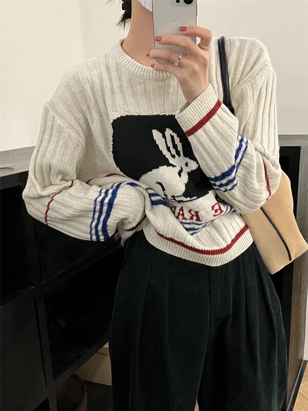 New in winter!【ARE YOU】Round Neck Pullover Loose Warm Sweater 372# L