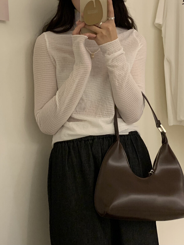 New in winter!【ARE YOU】Solid Color Comfortable Neat Bottoming Shirt 379# L