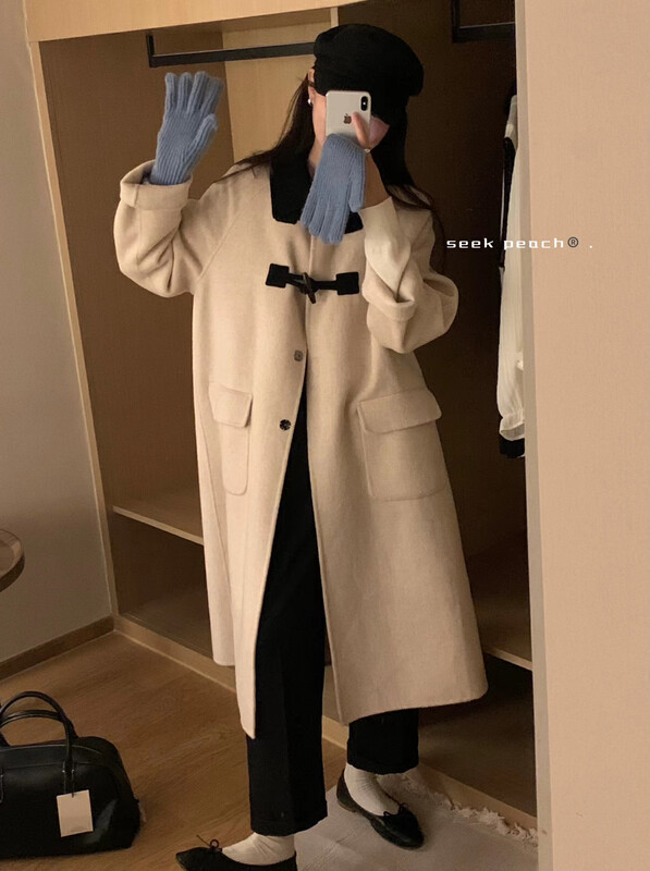 New in autumn! [SEEK PEACH] horn buckle fashion simple casual coat 7708# L