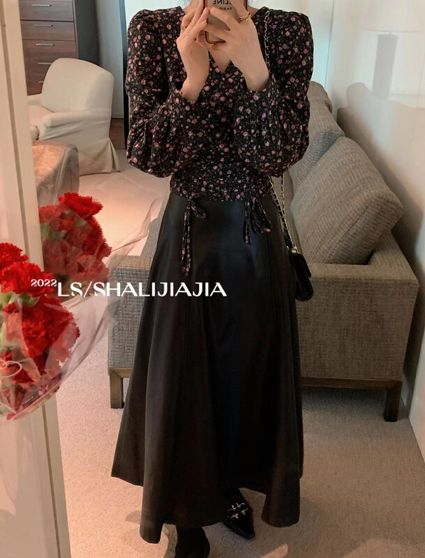 [LS] Korean version all-match thin leather skirt 8560