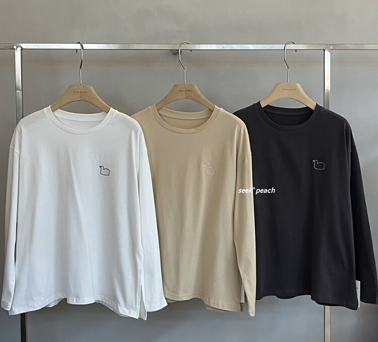 【SEEK PEACH】Korean Duck Embroidery Long Sleeve T-Shirt 5866# L