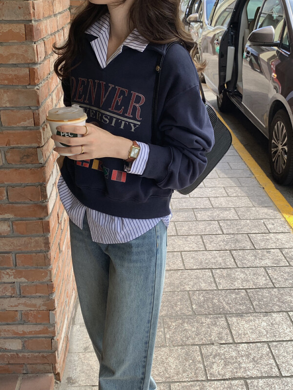 New in autumn! [T.G] Retro American print Polo collar all-match sweater 18512# CLS