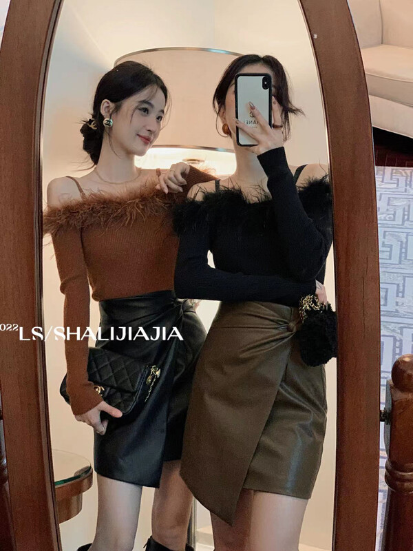 [LS] Korean irregular kink PU leather skirt 8582