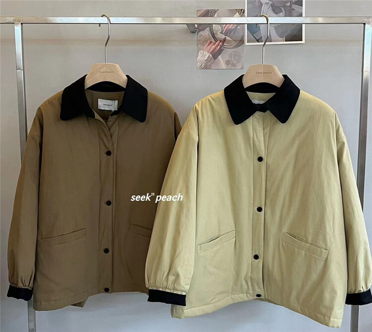 【SEEK PEACH】Color-blocked single-breasted comfortable and versatile warm padded jacket 5870# L