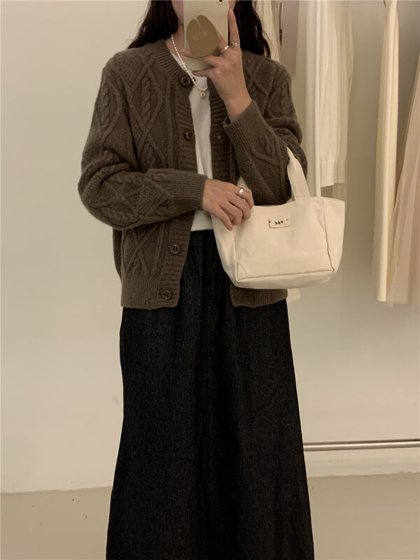 New in winter!【ARE YOU】Solid color loose single-breasted warm sweater 515# L