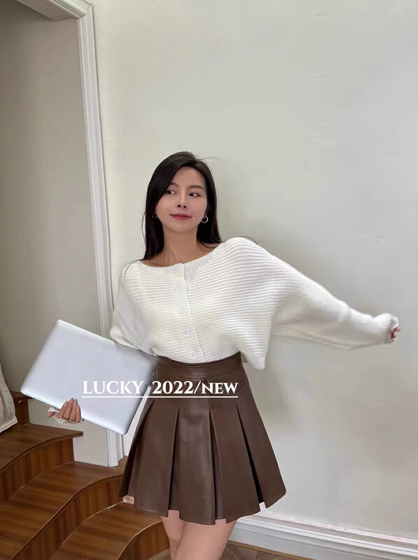 New in winter!【LUCKY】High waist slim all-match pleated skirt 1200-1# ZXX