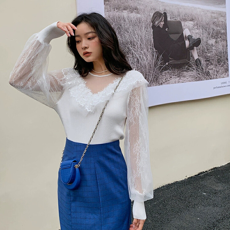 [HANNA Hanna] [Hanna] Paris yarn stitching sweater 2022 early autumn new sweater M6370