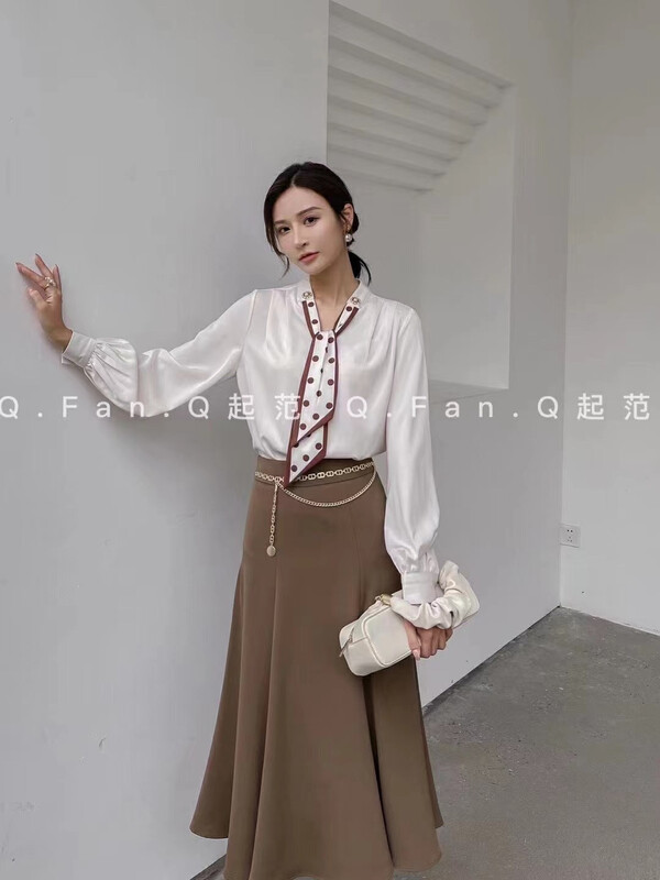 Original price 84.60! [Fan] High waist solid color pleated skirt 8587-2# JHY