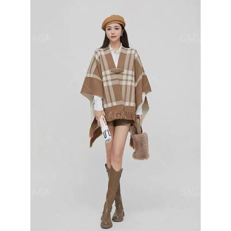 New for winter!  【Ouzhengsha】Knitted plaid shawl knitted cardigan 19133# JJ