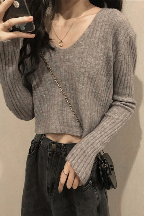 New for winter!  【F·P】Korean version V-neck pit strip knitted long-sleeved warm sweater 3CX16# HBX