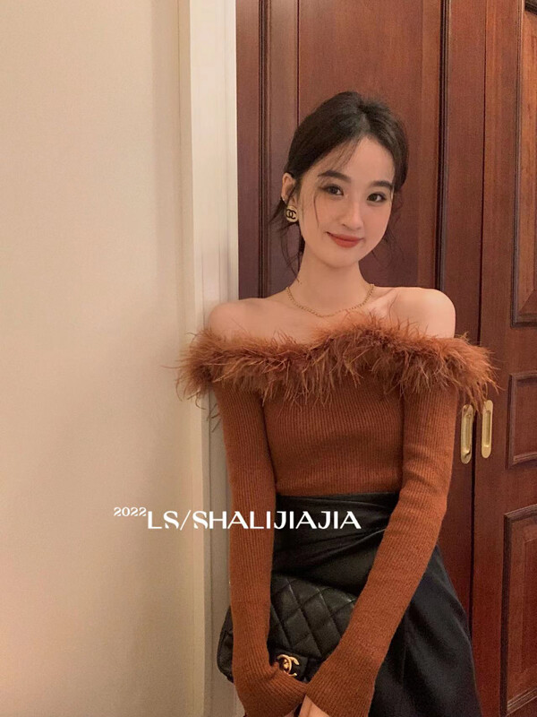[LS] Design stitching raw edge one-shoulder knitted sweater 6290